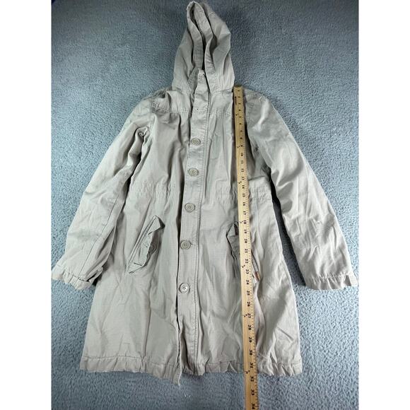 American Eagle Jacket Womens Small Tan Khaki Button Front Zip Hooded Parka Coat - Picture 4 of 7